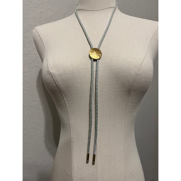 Brass Western Style Bolo Tie on 36" Gray Cord Handmade NEW - Picture 2 of 6